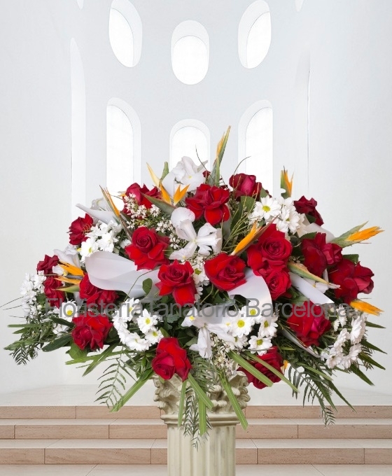 enviar centro de rosas rojas para el Tanatorio de Barcelona, enviar flores de funeral para el Tanatorio