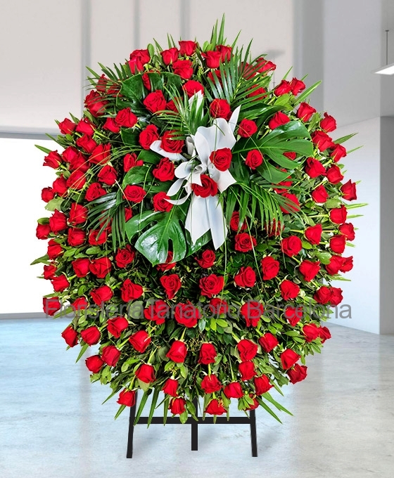 corona funeraria 100 rosas rojas