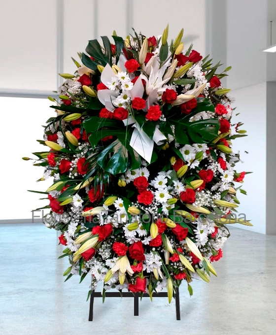 corona funeraria de rosas y margaritas, lista fallecidos tanatorio Barcelona